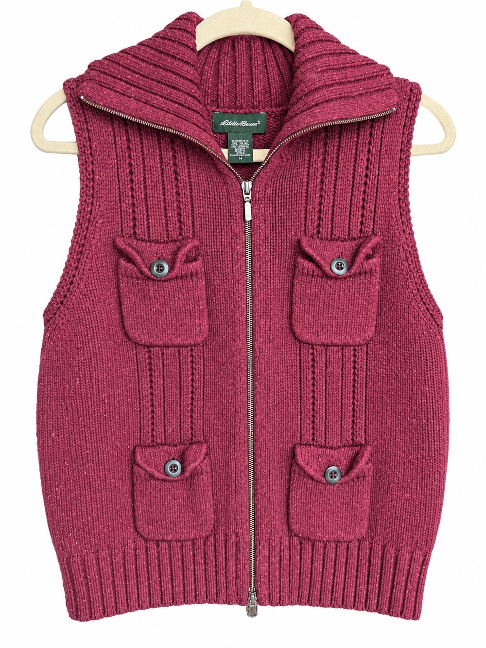 Eddie Bauer Fall 2007 Plum Angora Blend Zip Sweater Vest 4 Pocket L